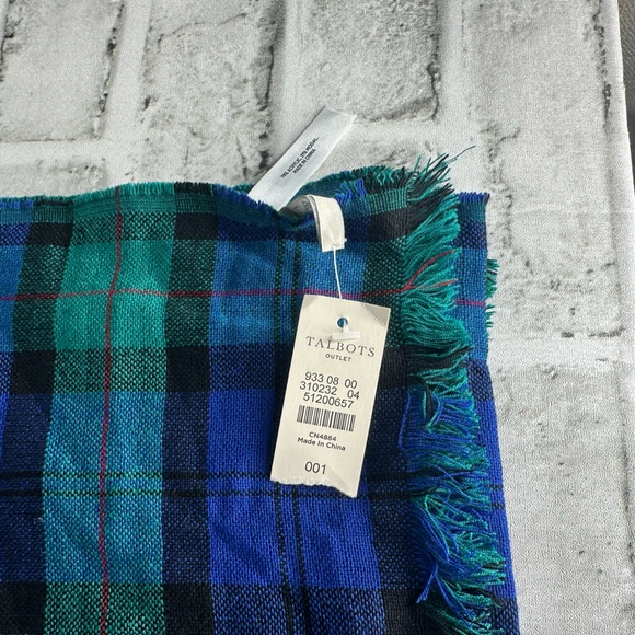 NWT TALBOTS green and blue Flannel scarf fringed ends - Picture 2 of 4